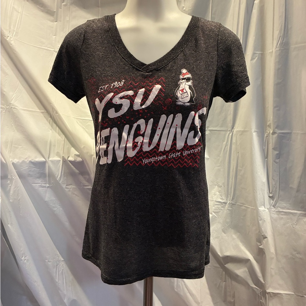 Women's Black Graphic V-Neck T-Shirt Youngstown State University Penguins